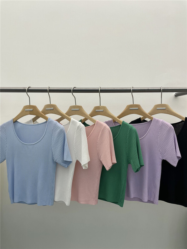 goods in stock! [blooming's] solid color slim fit ice silk short sleeved T-shirt 6891# cqw