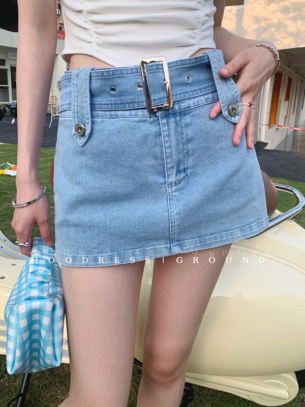 [huohuohuo huodres] sweet and spicy custom elastic ultra short denim skirt pants (with belt) 22085# ozq