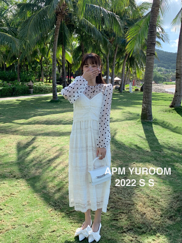 New in early spring! "APM YUROOM" temperament heavy industry lace strap dress 22656# LSL