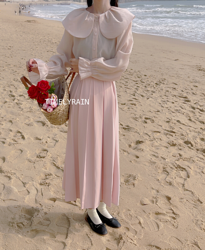 New year in early spring! [timely rain] Han Feng is sweet and thin, high waist pleated A-shaped skirt 27885# jhy