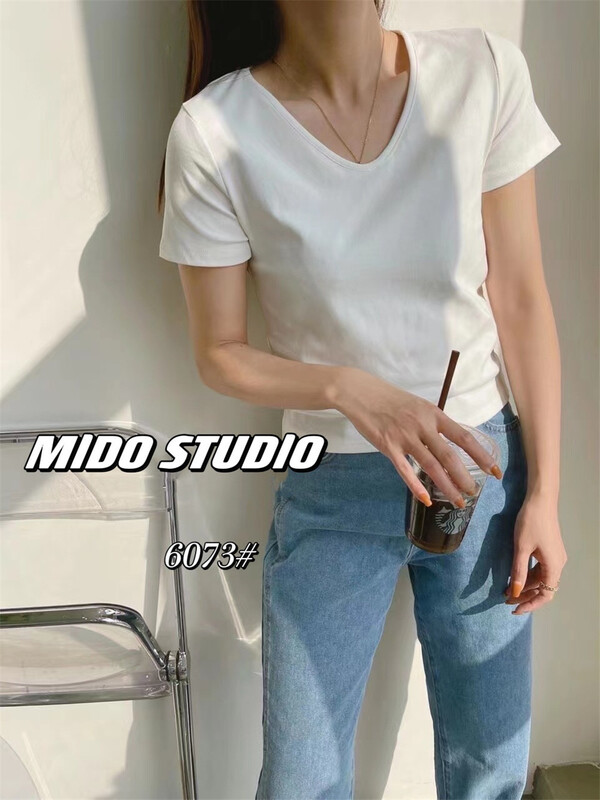 Run volume explosion! [Mido] V-neck clean comfortable blouse 6073# LSL