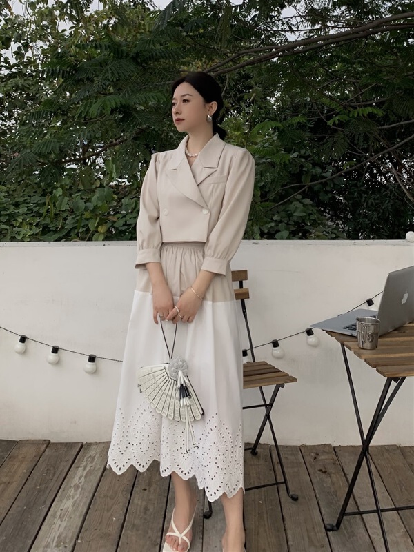 [CB] slim temperament, loose color matching skirt 9535-0# JJ