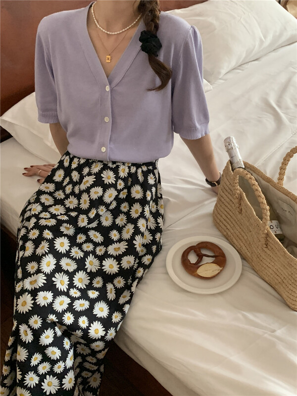 [new post] Korean printed elastic waist skirt np7763-c1# cqw
