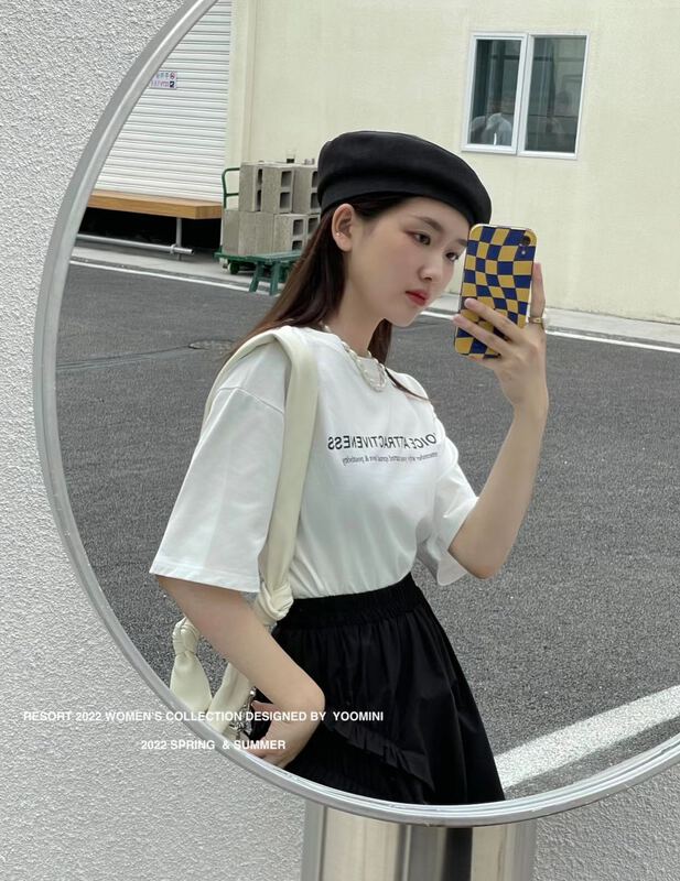 [yoomini] letter printed loose short sleeve T-shirt c12353# WPL
