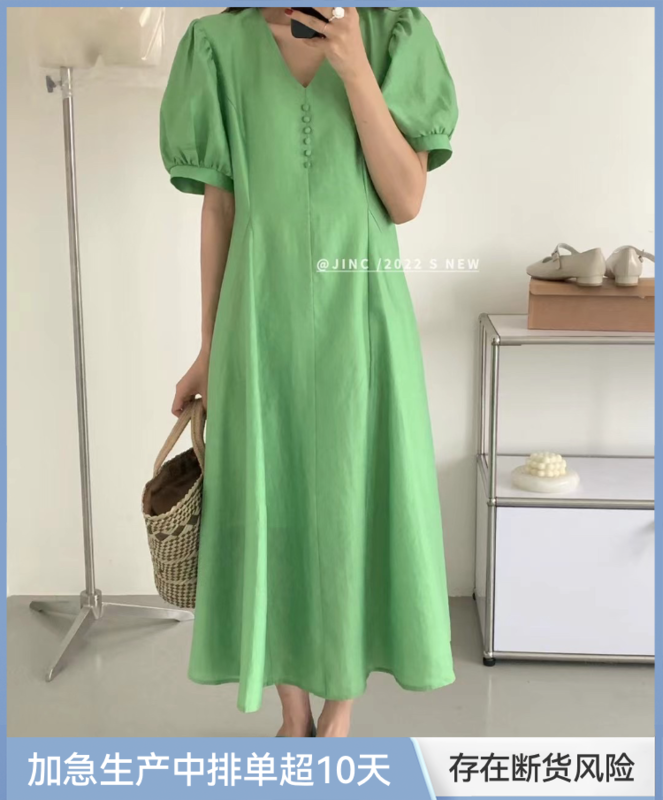 [jin.c] Korean version front and back V-neck thin dress h3079\xyy