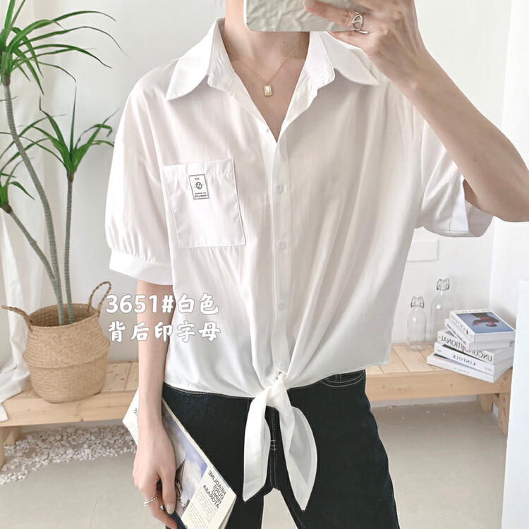New in early summer! [Lina] Korean style hem knotted short shirt 8776# CSX