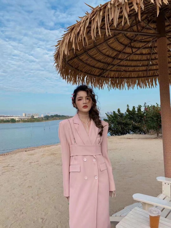 [semi plain] temperament double breasted medium length suit (with clip) y705# ZSY