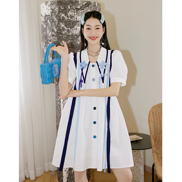 [jun.t] bubble sleeve fashion sweet dress (with Brooch) 6016# PCZ