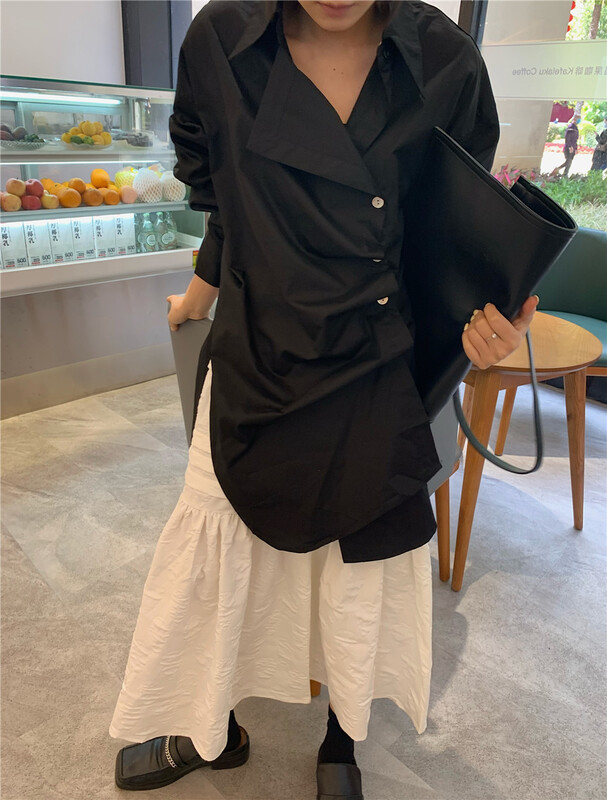 Original price 99.00! [YST] high street fashion pleated design shirt f1015# XJ