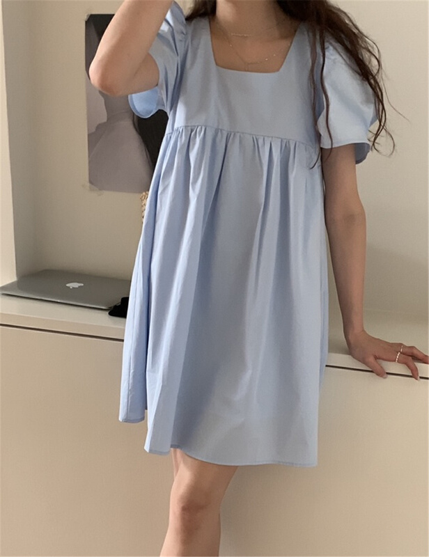 Original price 107.99! New in early summer! [bluepops] bubble sleeve square neck fashion dress a2275# zxl