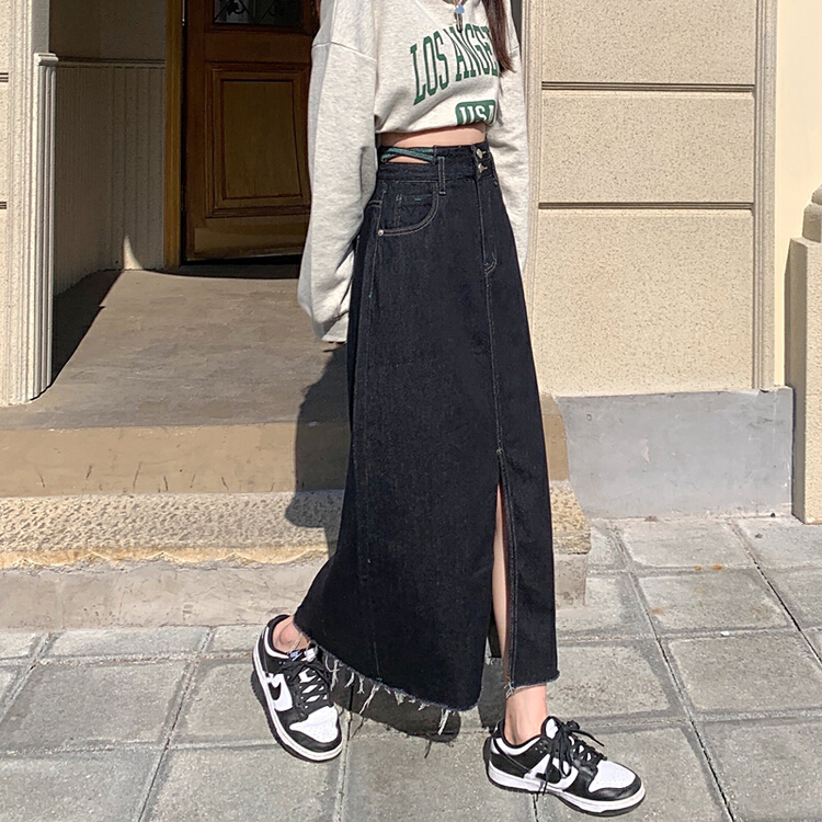 Original price 98.99! New year in early spring! [timely rain] Han Feng ins Retro High Waist thin A-shaped denim skirt a7100# jhy