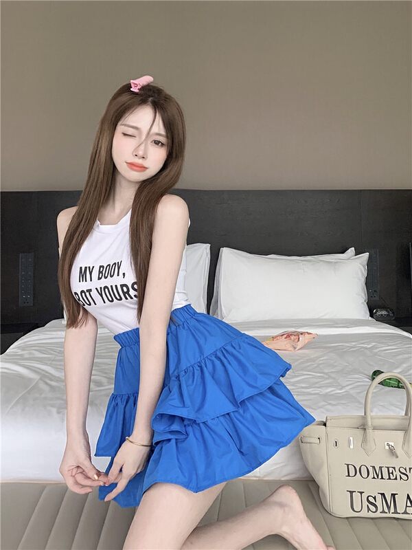 [Julia] Korean version pure bright color elastic waist double layer cake skirt 5011# HBx