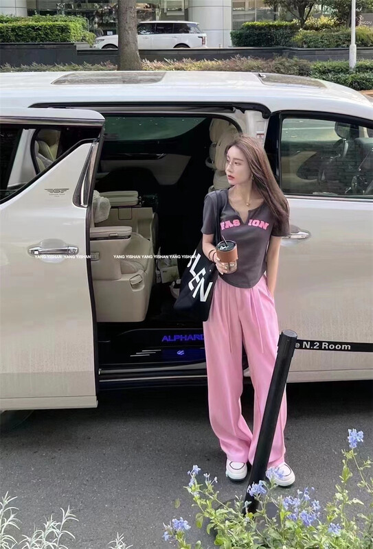 goods in stock! New in early summer! [Yan Zhen] Korean alphabet short sleeve T-shirt + loose and versatile lace up casual pants set 09998# PCZ