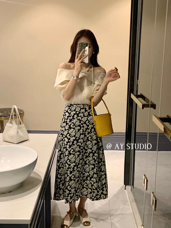 New in early summer! [ay studio] Korean Floral Chiffon medium length skirt 66800# zxx