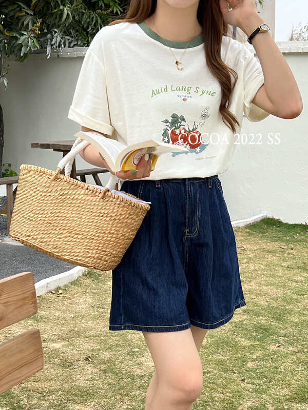 [cocoa] Korean casual tomato printed short sleeve T-shirt 3253# L