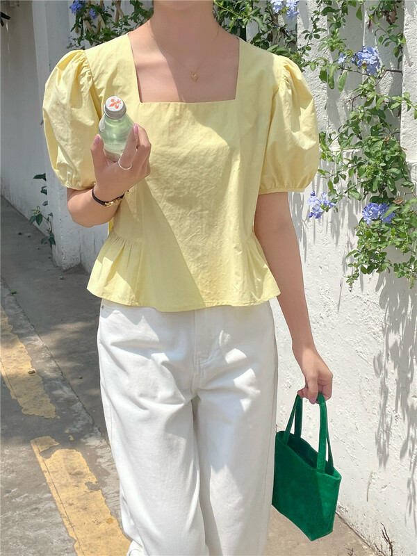 [feeding] Korean style square neck bubble sleeve short shirt 7889-j5# cqw