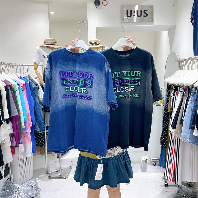 [UUS] letter embroidery gradient short sleeve T-shirt 222233# zyh
