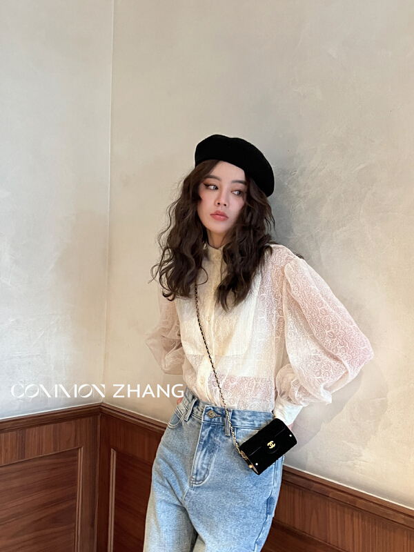 Original price 122.95! New year in early spring! [CZ Zhang] elegant temperament single breasted stand collar shirt 62116# jhy