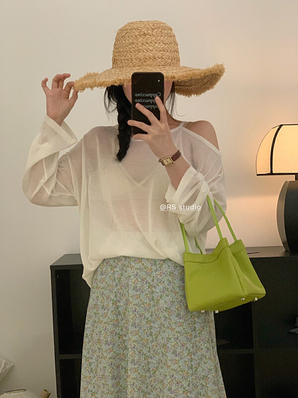 [RS] off shoulder solid color versatile sunscreen shirt m2032# XYY