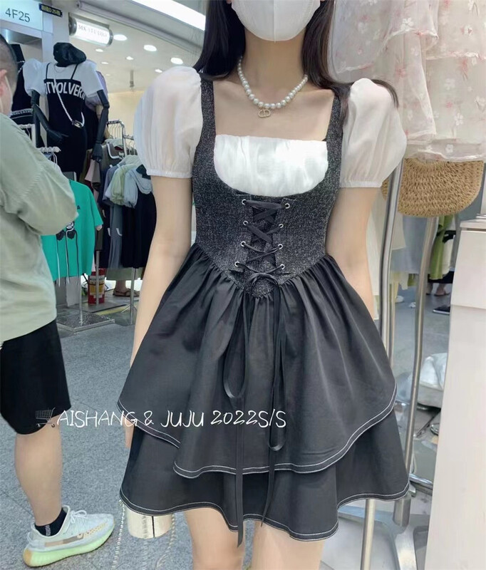 [AI Shang] little woman splicing high waist dress 33185# hjy