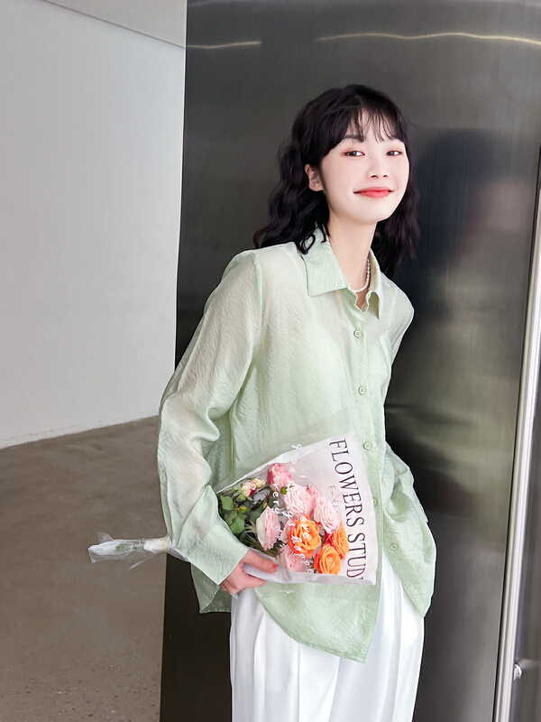 [rong'erjia] Korean diamond pattern shirt 11557# hjy