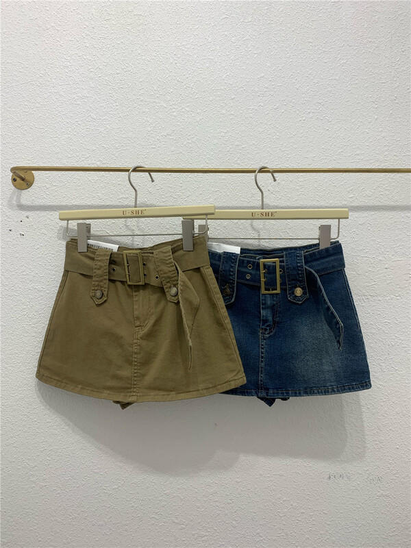 [u.she] hot girl fashion denim skirt pants (with belt) 33309# cqw