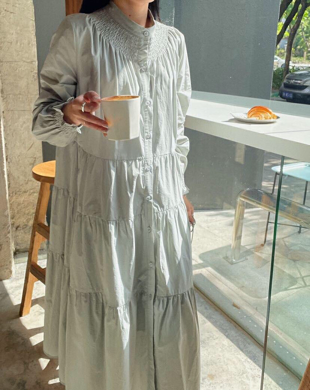 [soul] lazy round neck Pleated Dress bx16119211l# CLS
