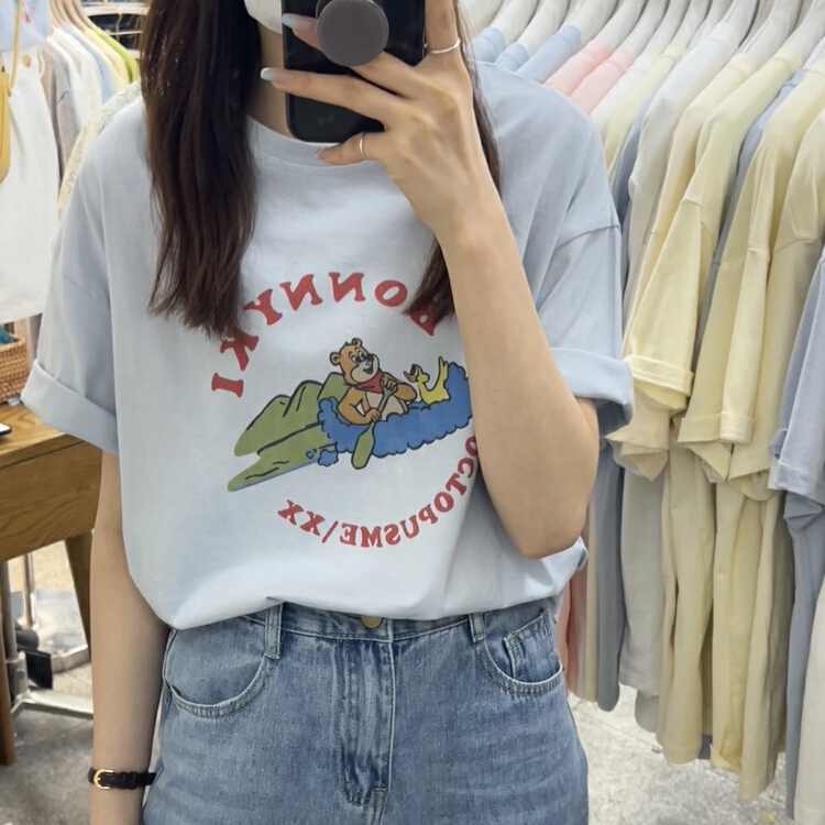 [Li Bai] design sense small minority thin cartoon short sleeve T-shirt 2608-10# ll