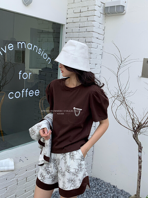New year in early spring! [neihe] round neck bubble sleeve versatile short sleeve T-shirt 22128# zxx