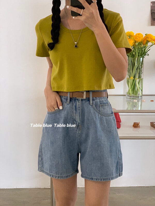 New in early summer! [table blue] simple, comfortable and versatile denim shorts (with belt) 2128# LSW
