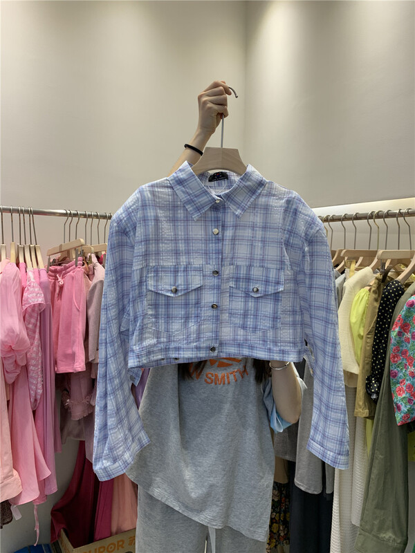 [Yan Zhen] Korean Plaid short sunscreen shirt 22668# PCZ