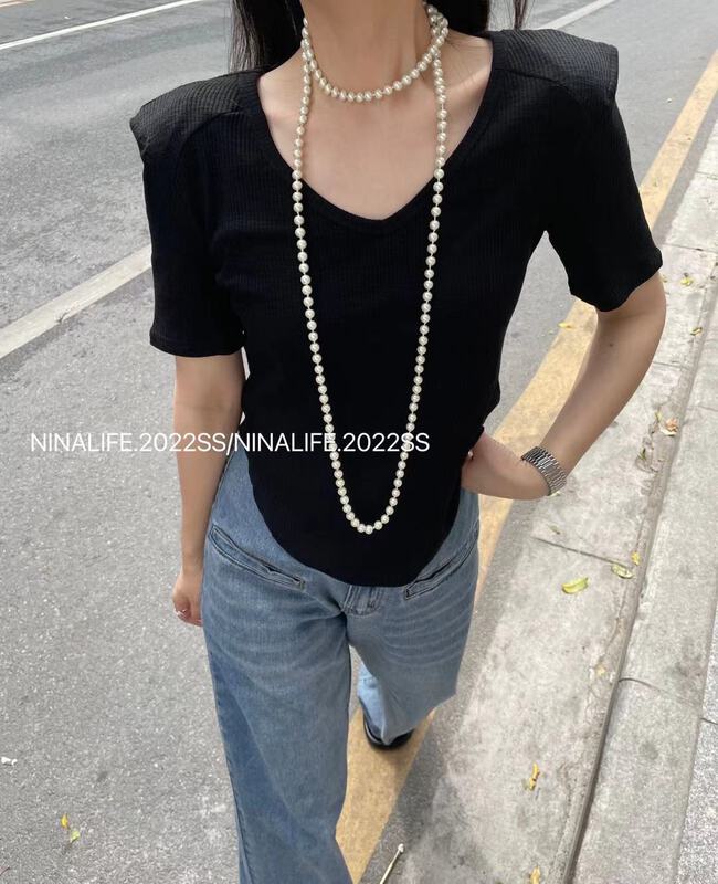 In early summer! [Nina life] shoulder pad slim fit short sleeve T-shirt 3919\zxl