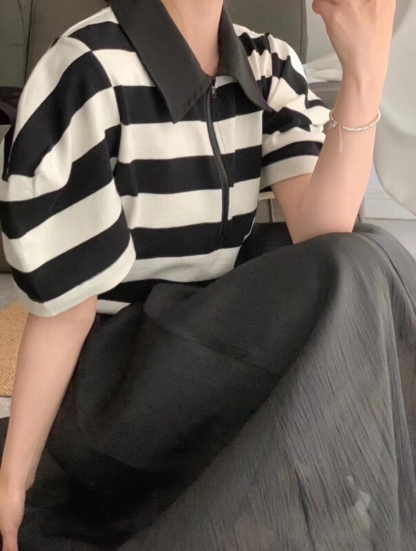 New in early summer! [M queen] Korean striped bubble sleeve polo shirt 6258# HBx