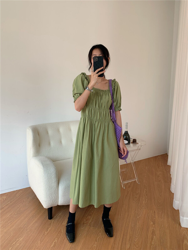 [Chennai] French temperament waist closing bubble sleeve dress 221s035# zxx