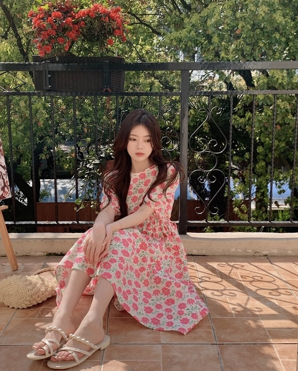 [y.jia Yijia] age reducing sweet drawstring floral dress ys1-1037# PCZ