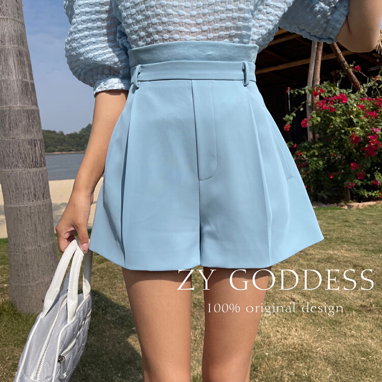 現貨!【ZY】修身高腰闊腿短褲寬鬆直筒包臀休閒短褲  58031#  OZQ