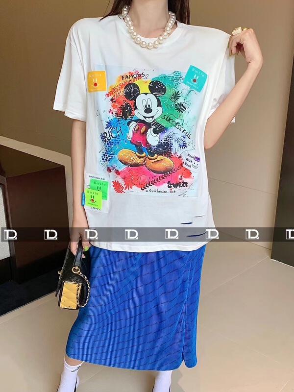 New in early summer! [tangdou original] embroidered brand hot drill Mickey short sleeve T-shirt 9517# WTT