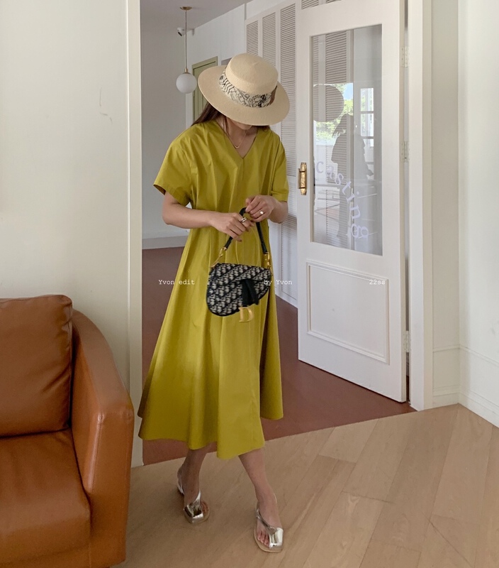 New in early summer! [Yiwan y.von] Korean fashion retro Western V-neck dress (with waist rope) 8968# XJ