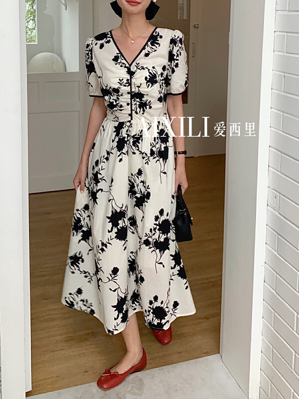 New in early summer! [aixili aisili] Hepburn floral dress 6365# WPL