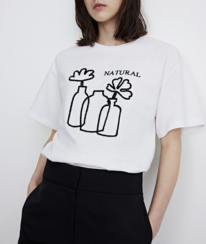 New in early summer! [twins] loose and simple pattern short sleeve T-shirt 3019# hjy