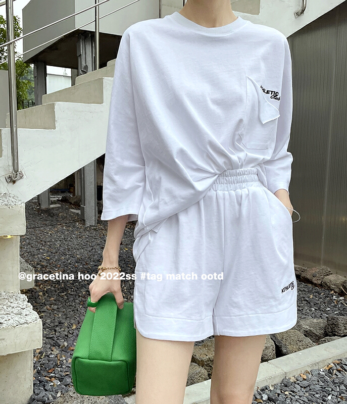 New in early summer! [gracetina Hoo] loose letter embroidered short sleeve T-shirt + versatile comfortable casual pants set tz618# zxl