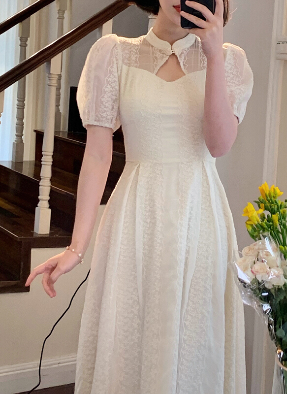 CC [Yingying new clothes] gentle style retro cheongsam embroidered heavy industry dress 7299# Cl