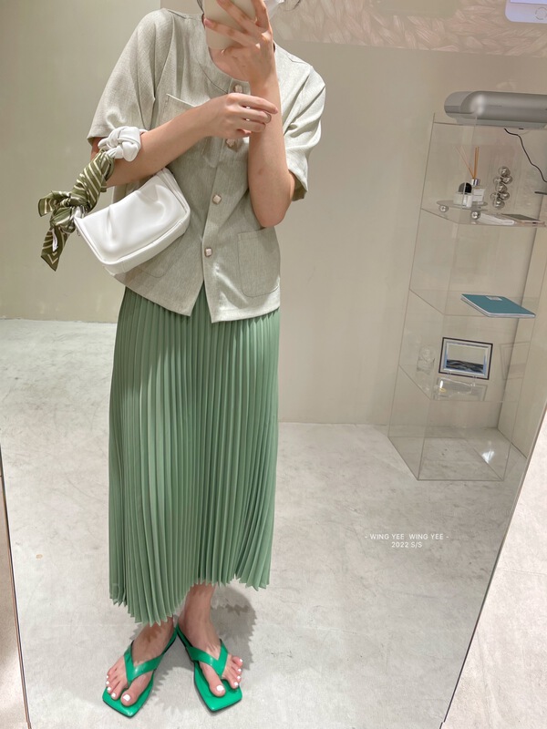 goods in stock! New in early summer! [Wingyee] Korean solid color pleated skirt 9593# ll
