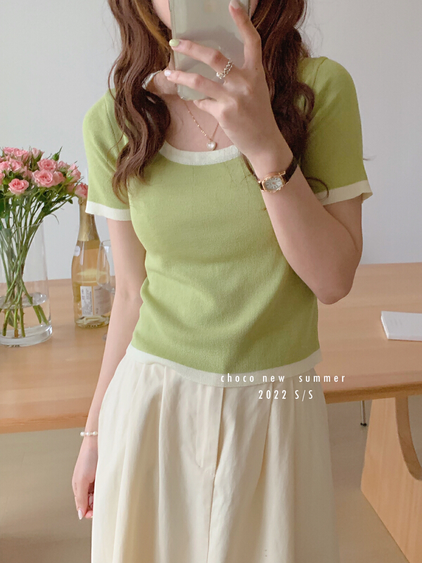 New in early summer! [choco] Han Fengjing ice cool silk contrast short sleeve T-shirt 8226# HBx