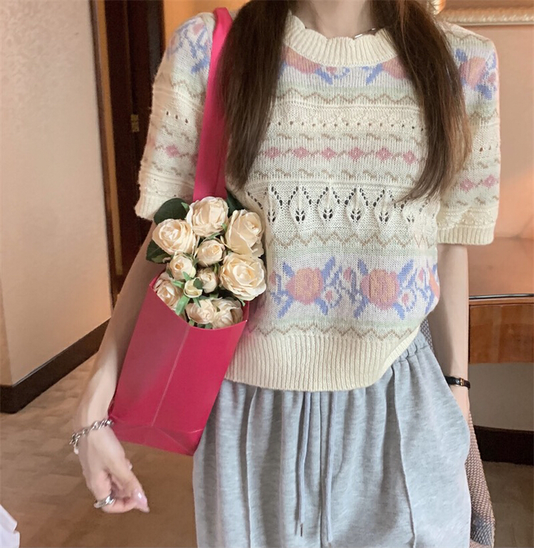 [by] best friend knitted thin rainbow back garden sweater 0522# Cl