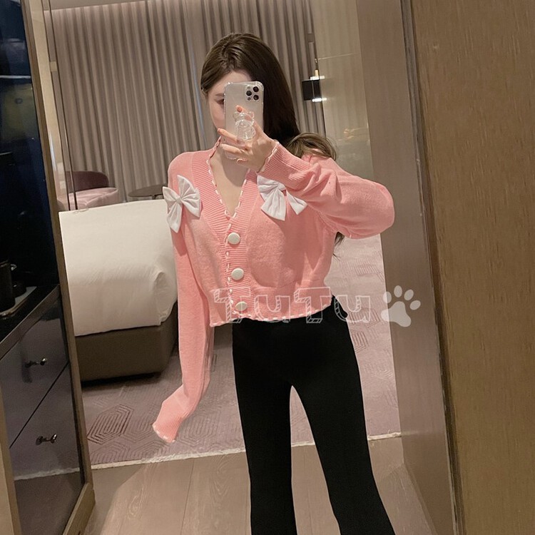 New year in early spring! [Tutu] gentle temperament bow knot sweet knitted cardigan 5277# cqw