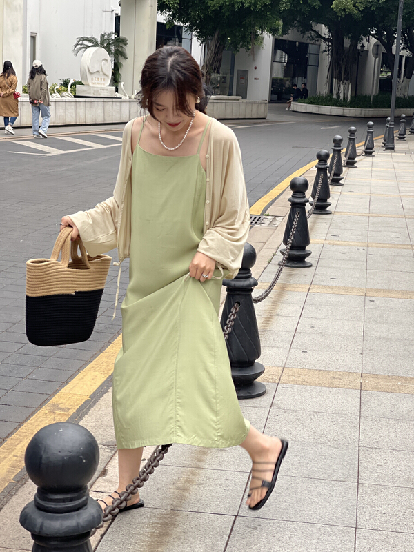 [on line] solid color versatile basic suspender dress 6363# lwy