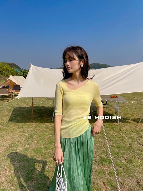 [es modish] solid color sexy thin sweater bl1606a# XYJ