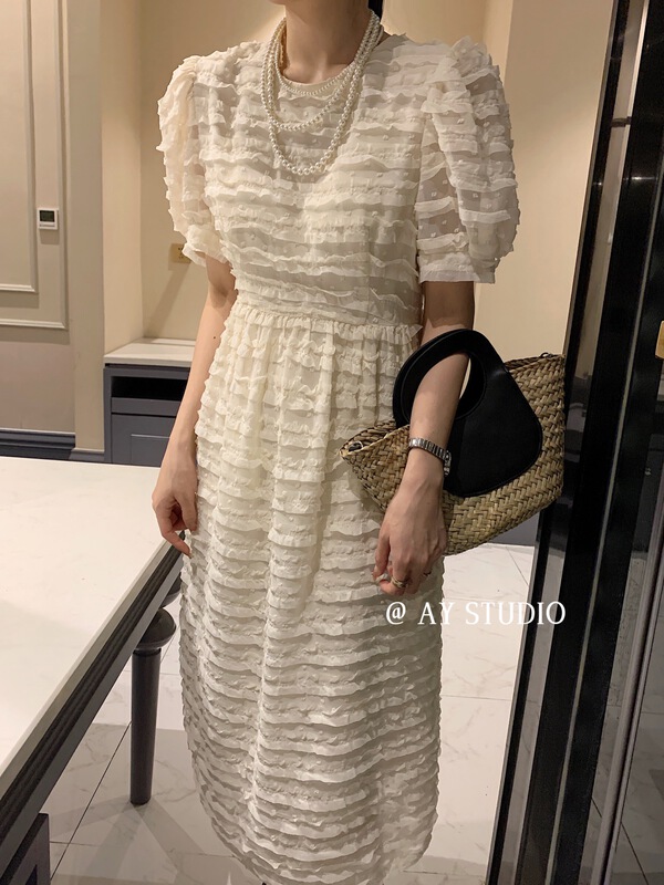 [ay studio] Korean lady bubble sleeve short sleeve dress 66892# zxx