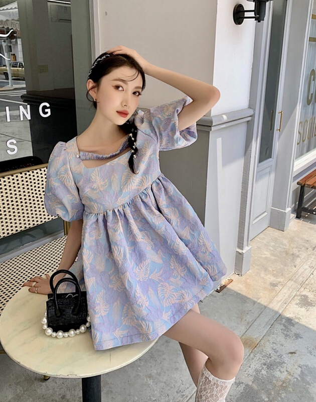 New in early summer! [X.C] sweet square neck bubble sleeve dress 229# WPL